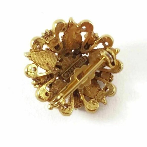 Women's Brooch Jewelry Gold-Tone Stones Trinket Lapel Dress Pin Gift for Her VTG - Picture 2 of 4